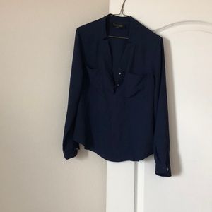 Long Sleeve Navy Blouse by Evan Picone